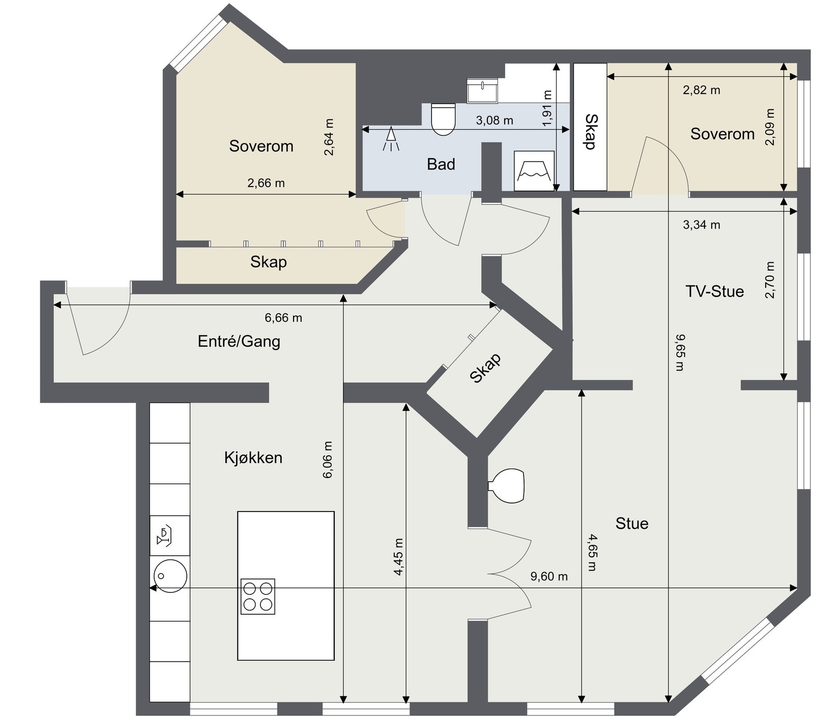 Plantegning. Skissen er ikke målbar og kun ment som illustrasjon. Galleribilde