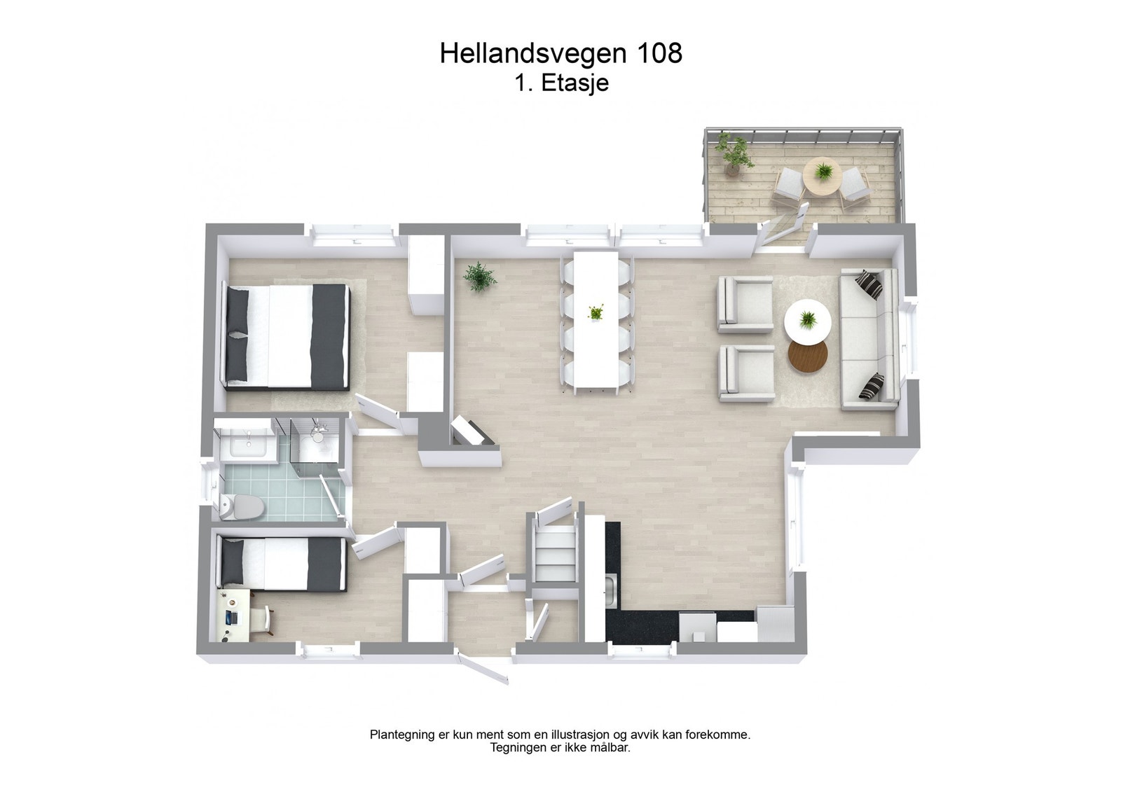Plantegning 1. etasje 3D Galleribilde