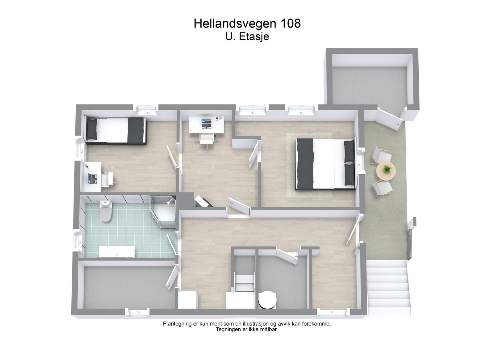 Plantegning underetasje 3D Galleribilde