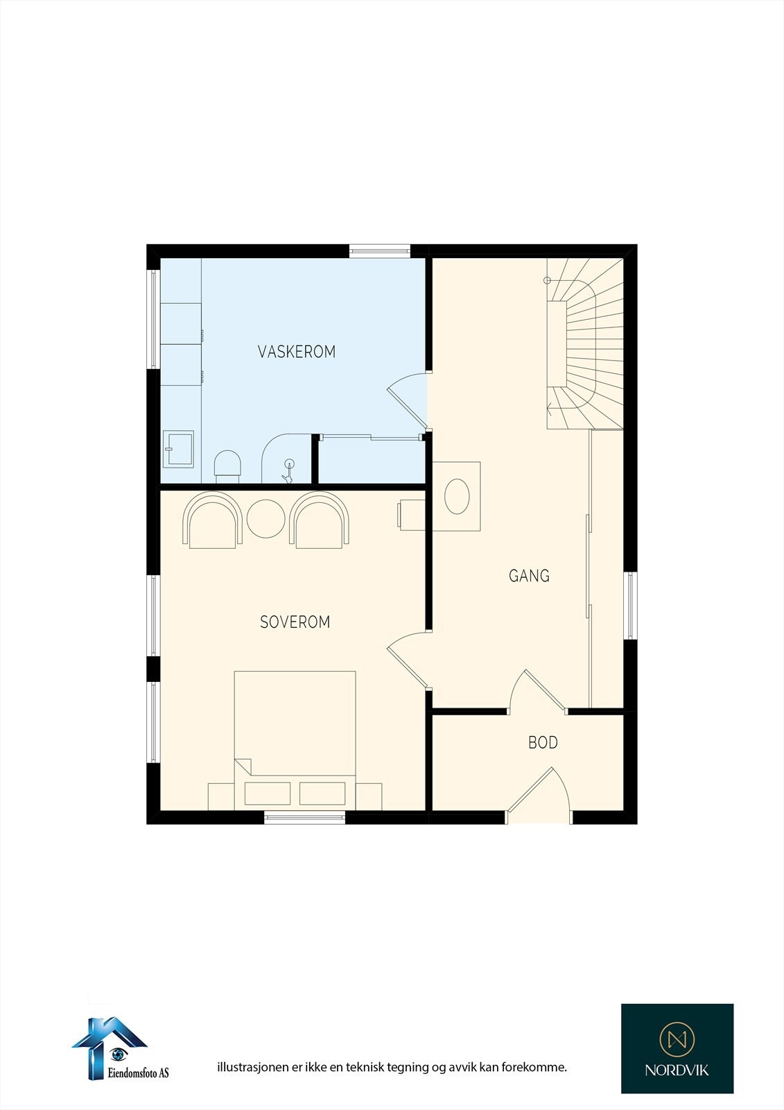 Planskisse Kjeller - Deler av kjeller er formelt godkjent som bod og er ikke omsøkt eller godkjent til oppholdsrom (soverom er godkjent i 2025) Galleribilde