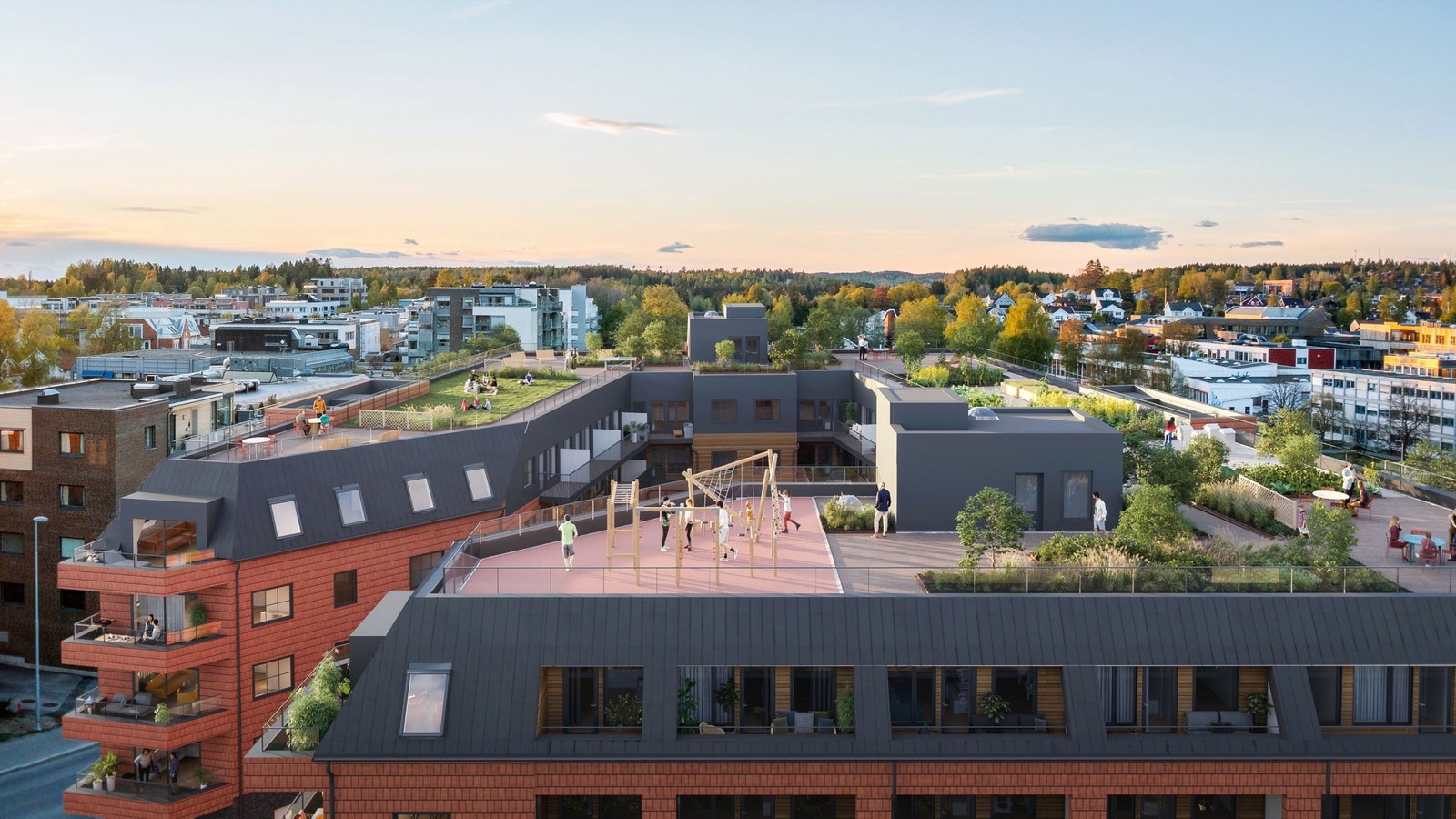Illustrasjon felles takterrasser. Avvik kan forekomme. Galleribilde