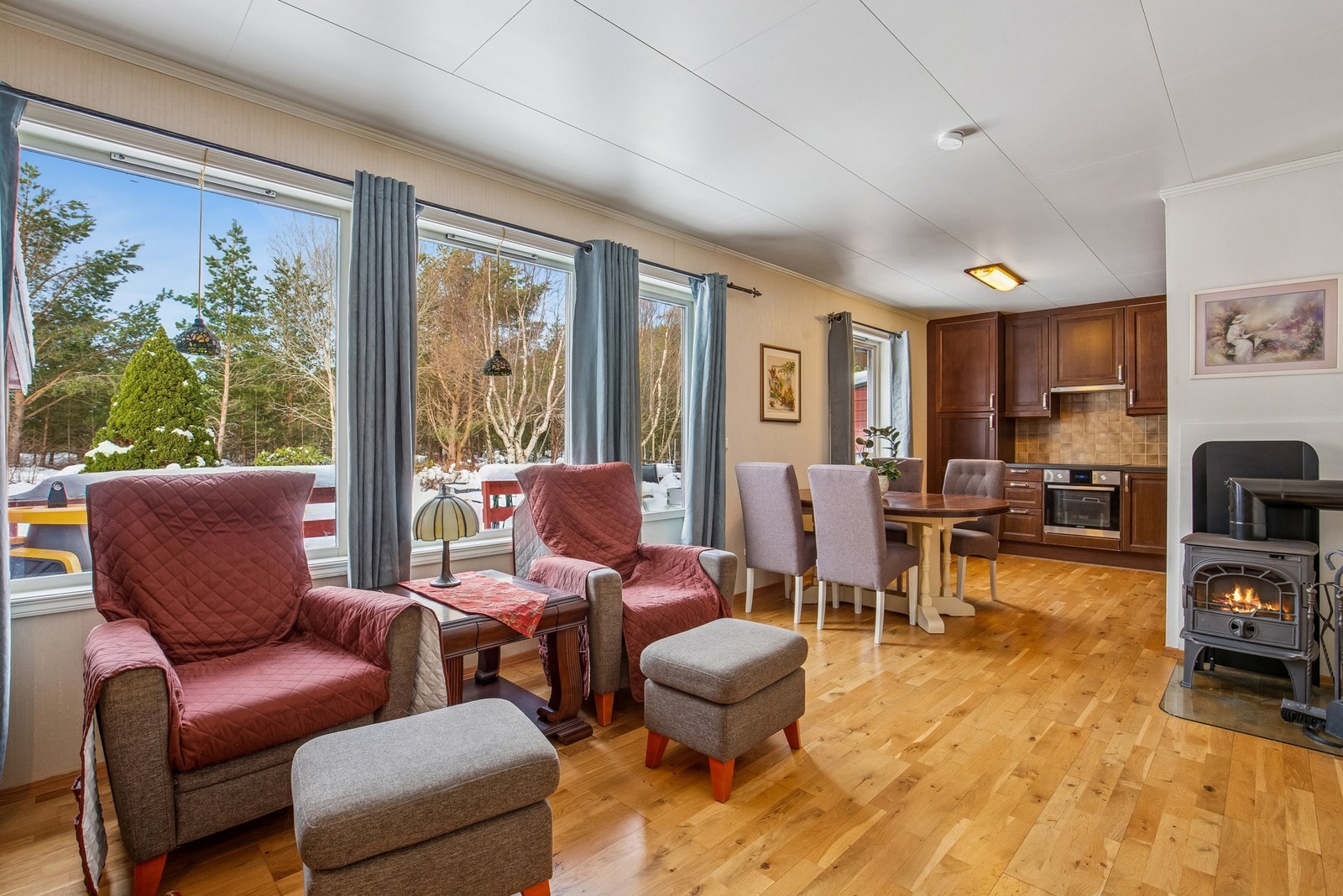 Fin stue med vedfyring Galleribilde