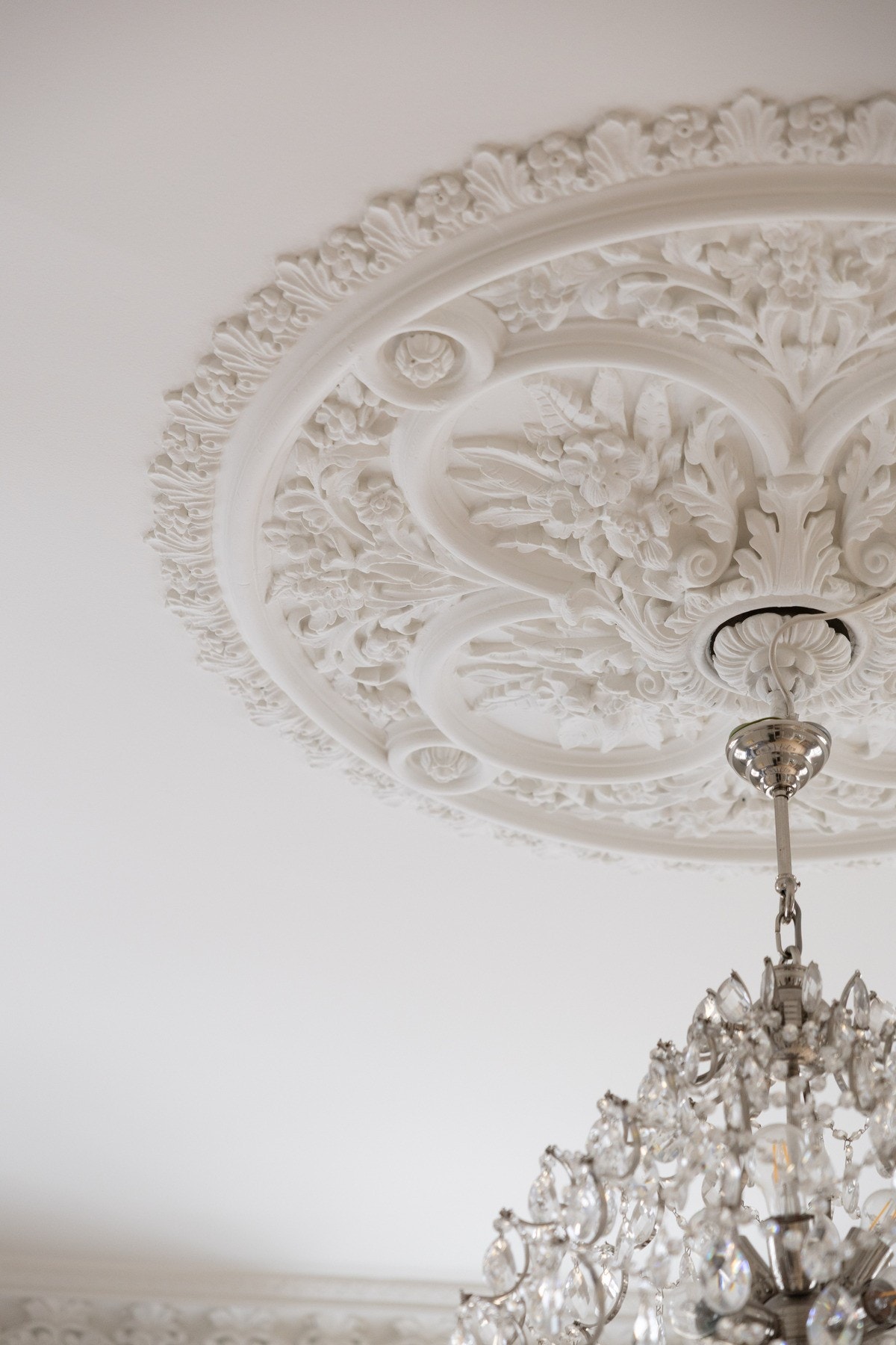 Generøs himling med klassisk rosett og stukkatur. Galleribilde