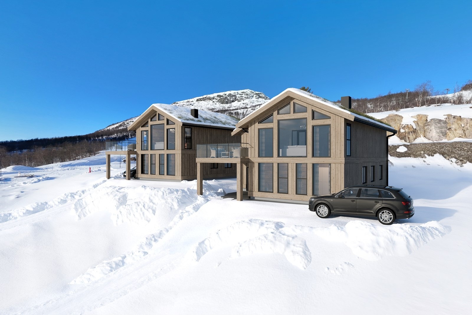 Hytten ligger høyt i terrenget og har vid utsikt over Hovden - ski inn / Ski ut - Solrikt! Hytten ligger på venstre side. Galleribilde