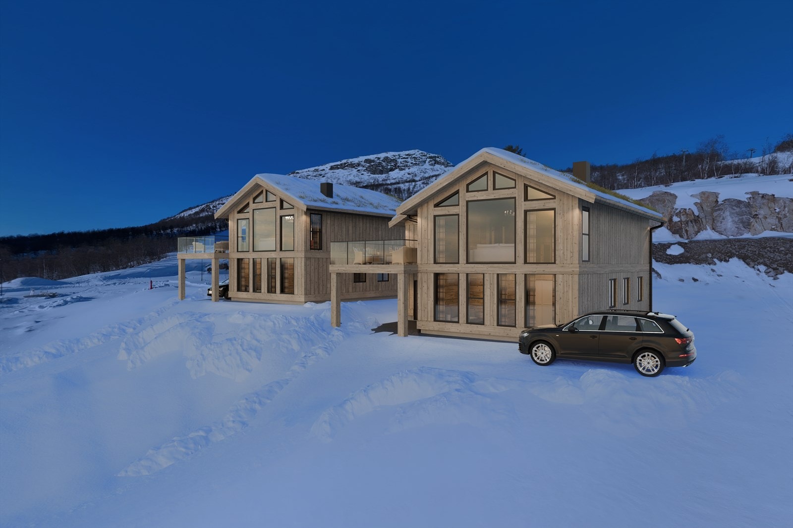Hytten ligger høyt i terrenget og har vid utsikt over Hovden - ski inn / Ski ut - Solrikt! Hytten ligger på venstre side. Galleribilde