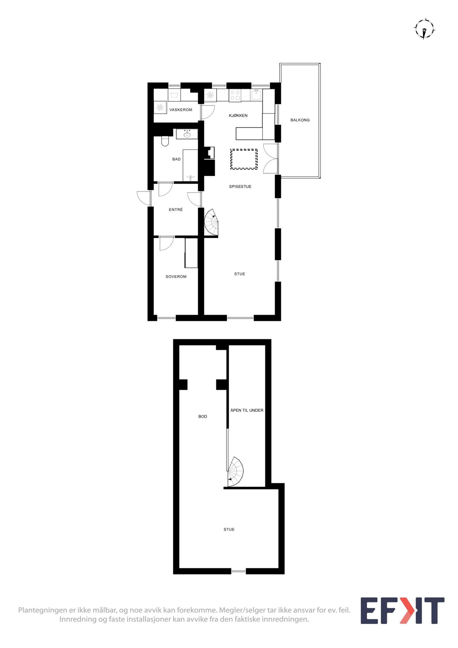 Her på plantegningen, ser du hovedetasjen øverst og hemsen nederst Galleribilde