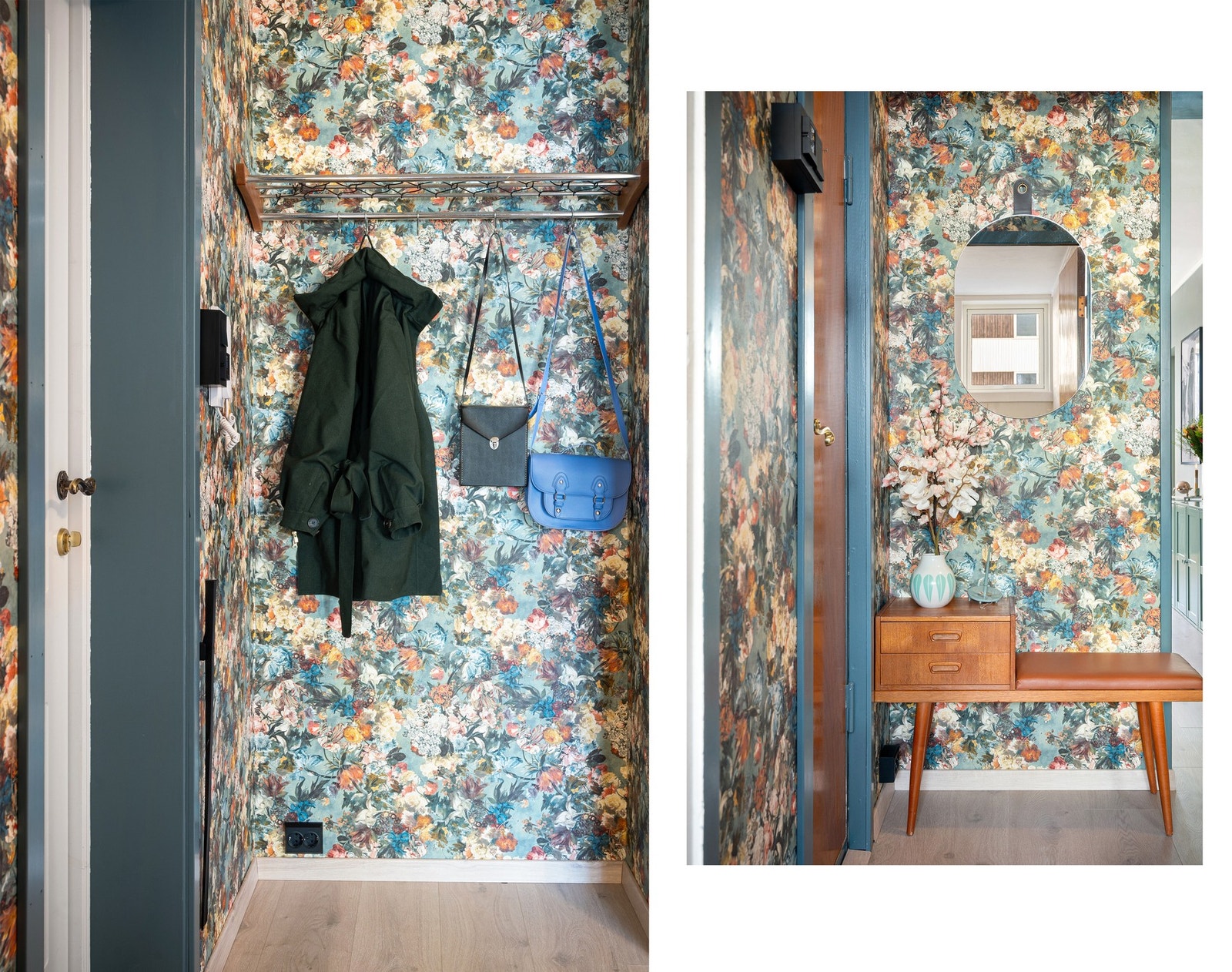 Romslig gang med praktisk løsning for yttertøyet Galleribilde