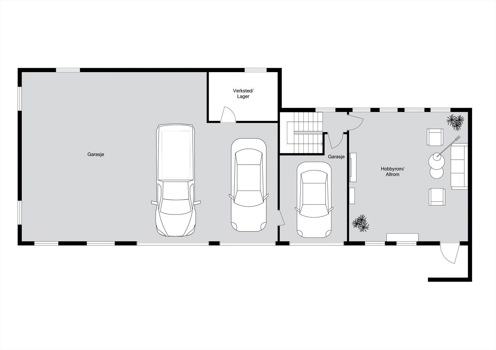 Planløsning 1. etasje garasje/verkstedsbygning (skissen er kun ment for å gi inntrykk av planløsningen - avvik kan forekomme) Galleribilde
