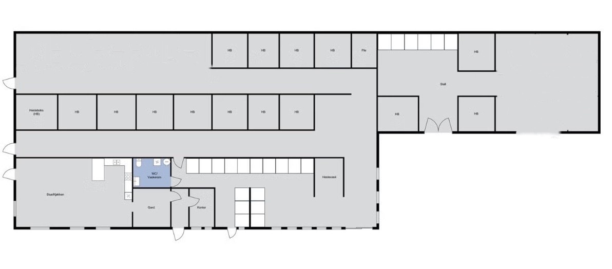 Planløsning stall (skissen er kun ment for å gi inntrykk av planløsningen - avvik kan forekomme) Galleribilde