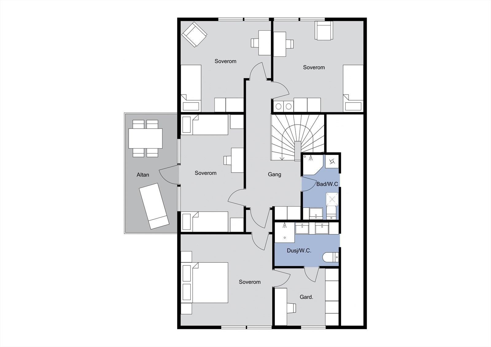 Planløsning loft enebolig (skissen er kun ment for å gi inntrykk av planløsningen - avvik kan forekomme) Galleribilde
