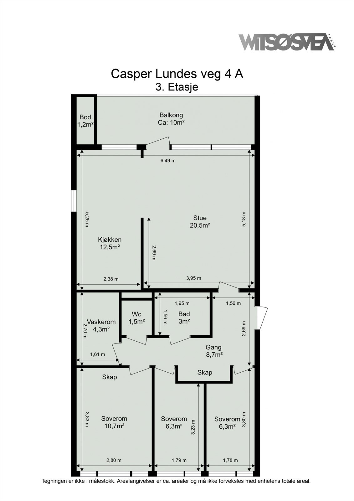 Leiligheten har en arealeffektiv planløsning som rommer tre soverom, separat wc og vaskerom. Galleribilde