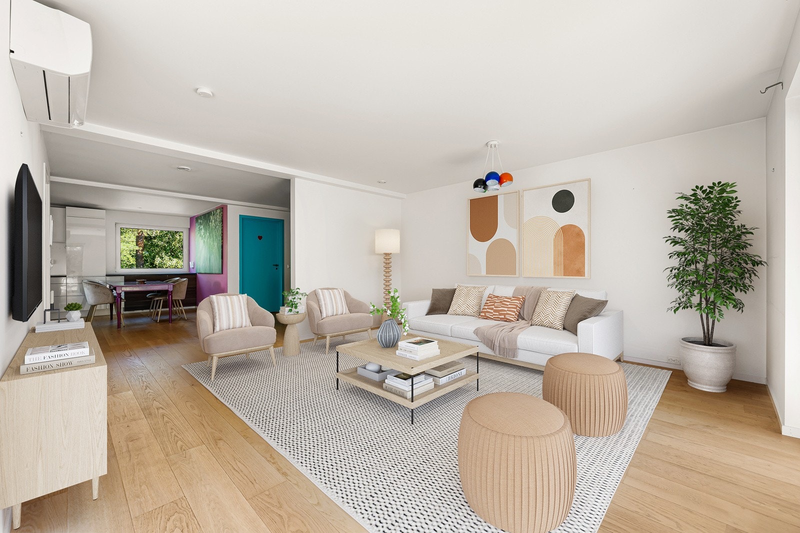 I stuen er det god plass til både sofagruppe og andre møbler, slik at du kan skape flere hyggelige soner. Galleribilde