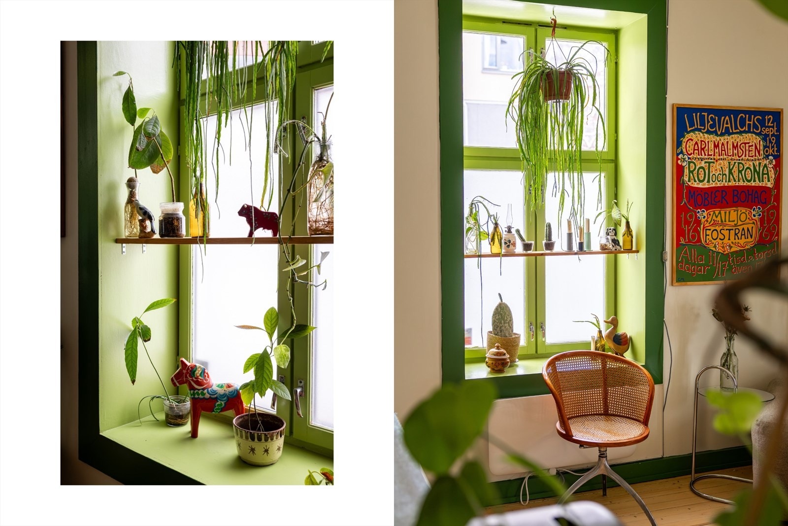 Karmer og lister er malt i en kul grønnfarge. Galleribilde