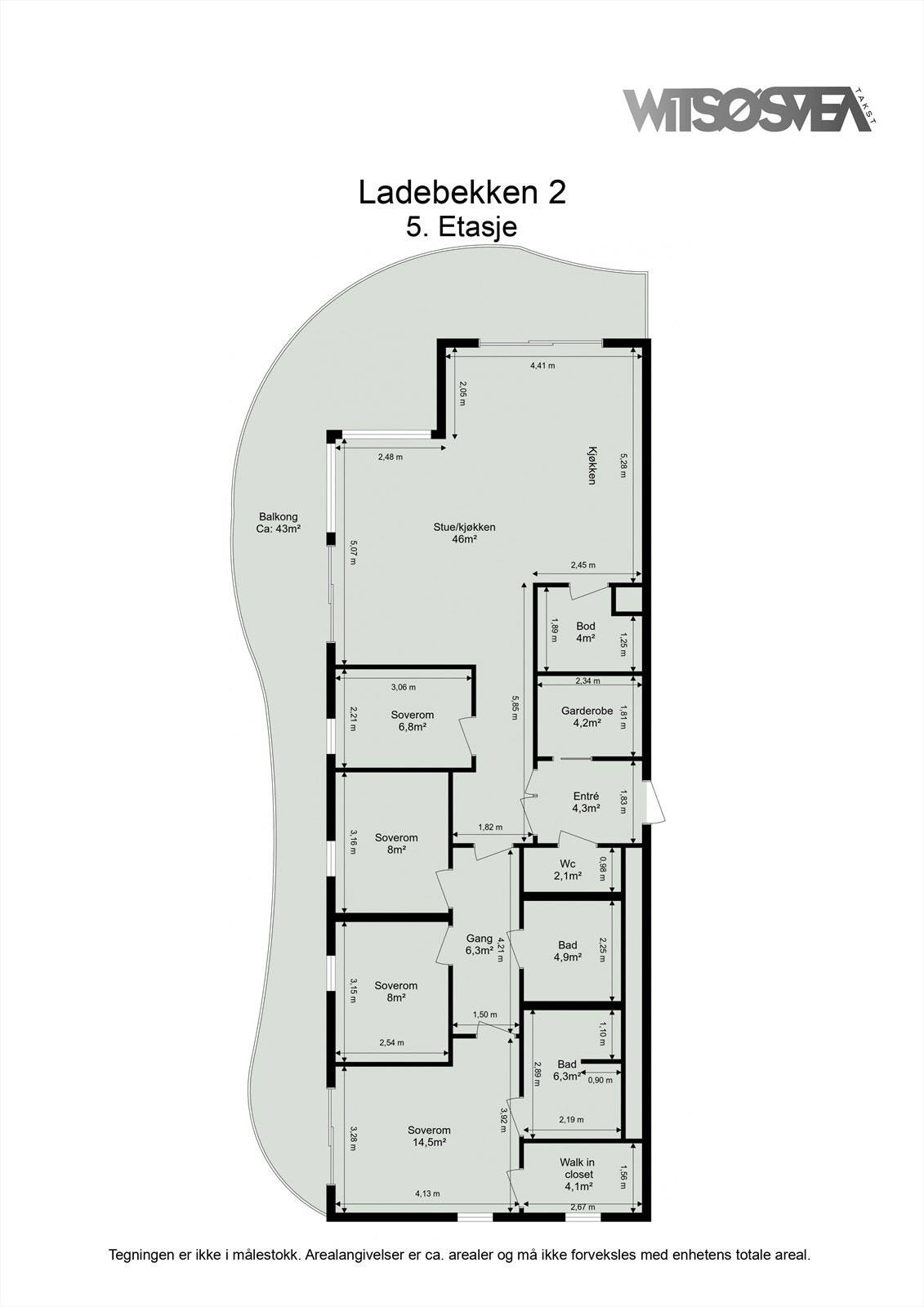 Planløsningen på 130 m² er svært effektiv med fire soverom, to bad og rikelig med lagringsplass. Galleribilde