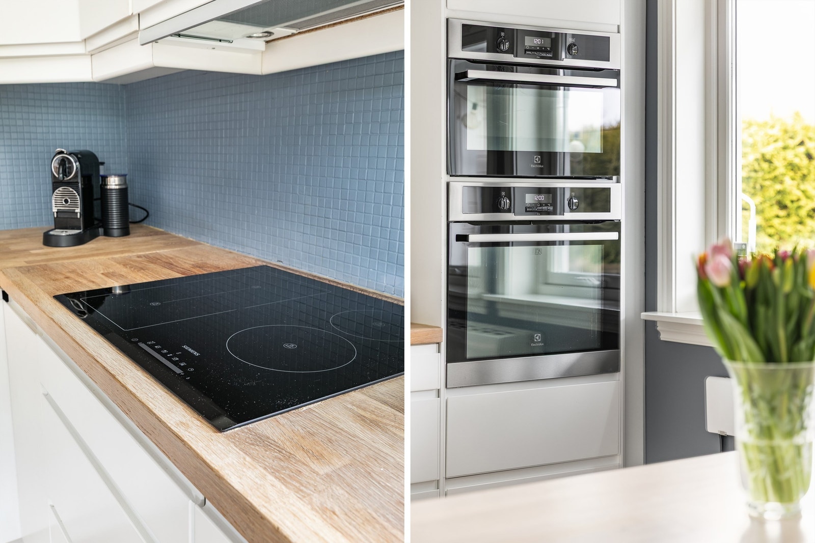 Hvitevarene på kjøkkenet er alle utenom kombiskap integrert. Nye kurser ble trukket opp da innredningen ble montert. Galleribilde