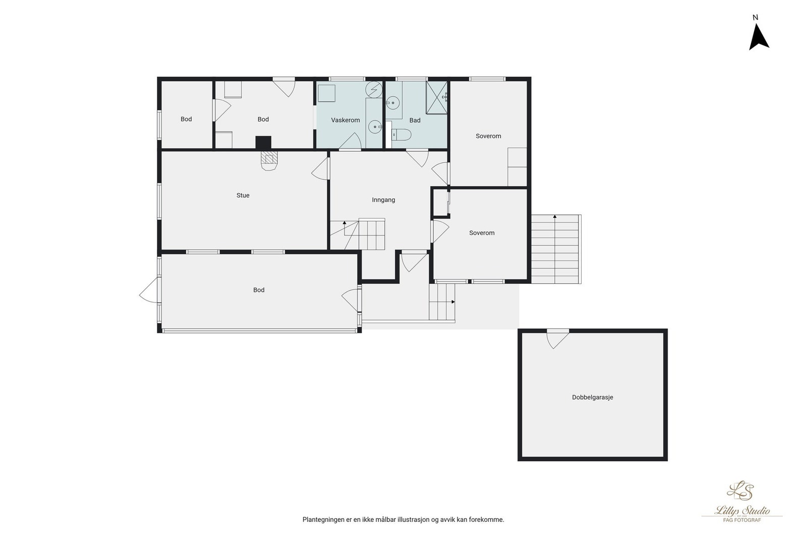 2d plantegning 1. etasje. Her er det bruken som er beskrevet, ikke det som er godkjent. Galleribilde