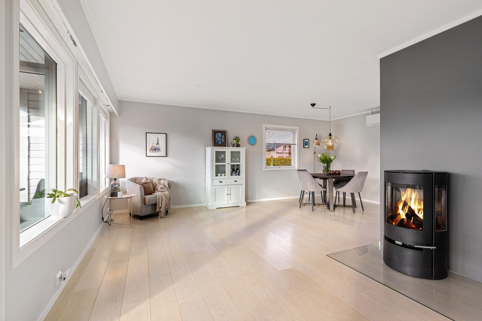 Flott stue med naturlige soner. Galleribilde