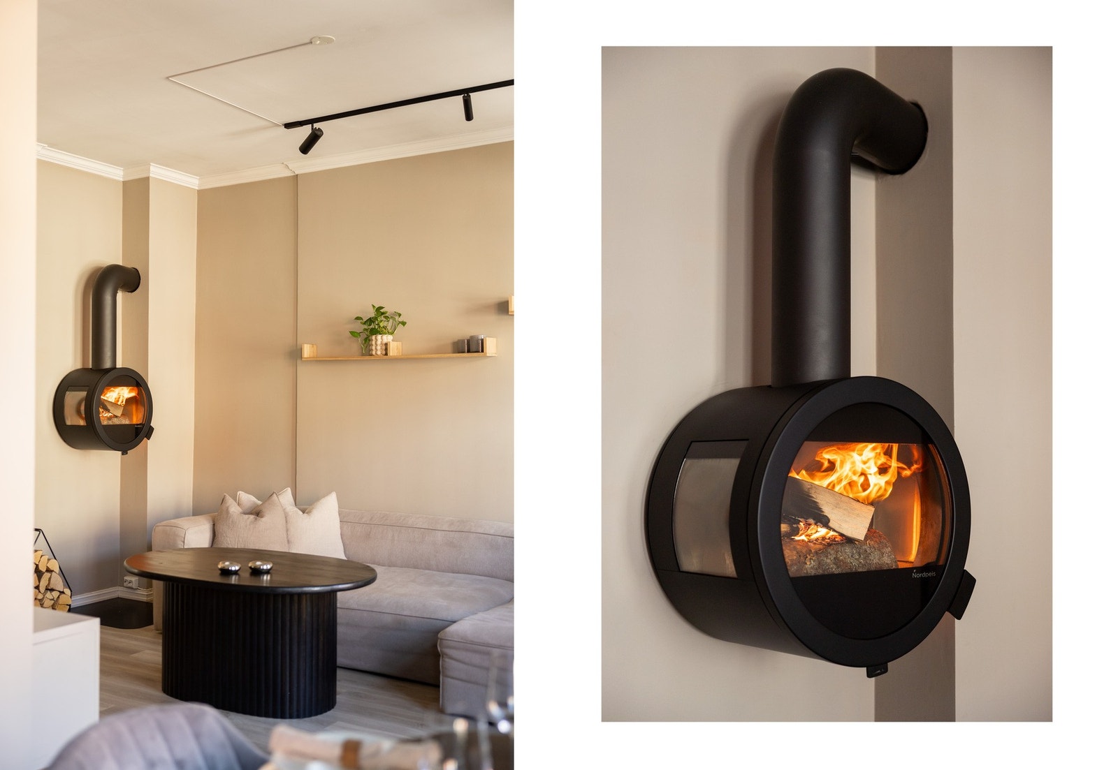 Den koselige peisen gir leiligheten en lun atmosfære. Galleribilde