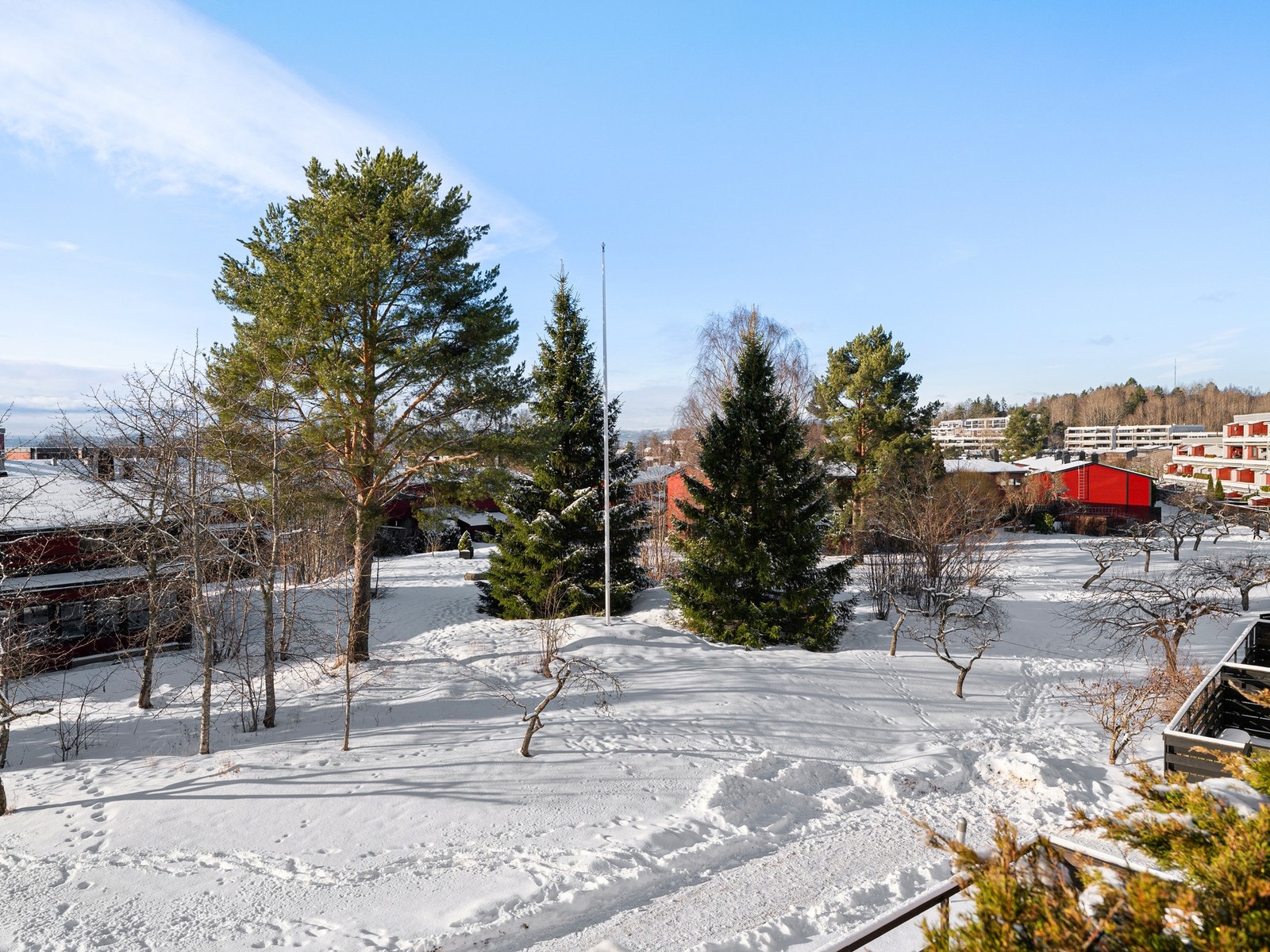 Nå er det ikke mye grønt å skryte av her ute, men i sommerhalvåret byr balkongen på et frodig og grønt utsyn. Galleribilde