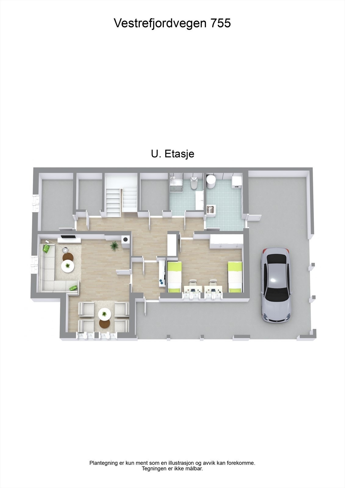 3 D plantegning underetasje Galleribilde
