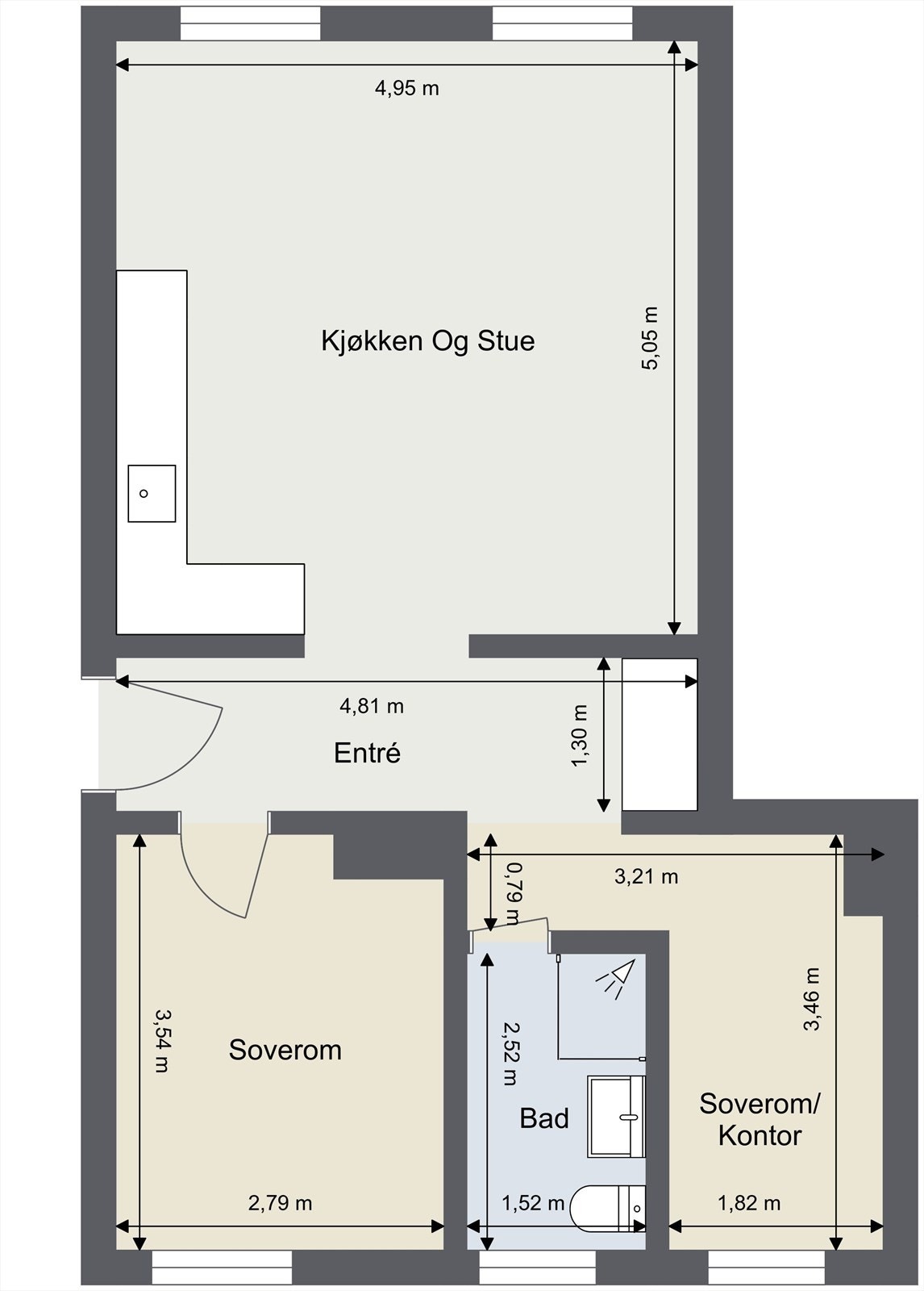 Alternativ plantegning - mulighet for 3-roms. Galleribilde