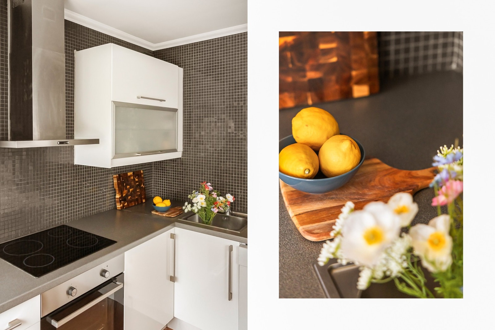 Det er også dekorative fliser mellom overskapene som gjør kjøkkenet enkelt å renholde Galleribilde