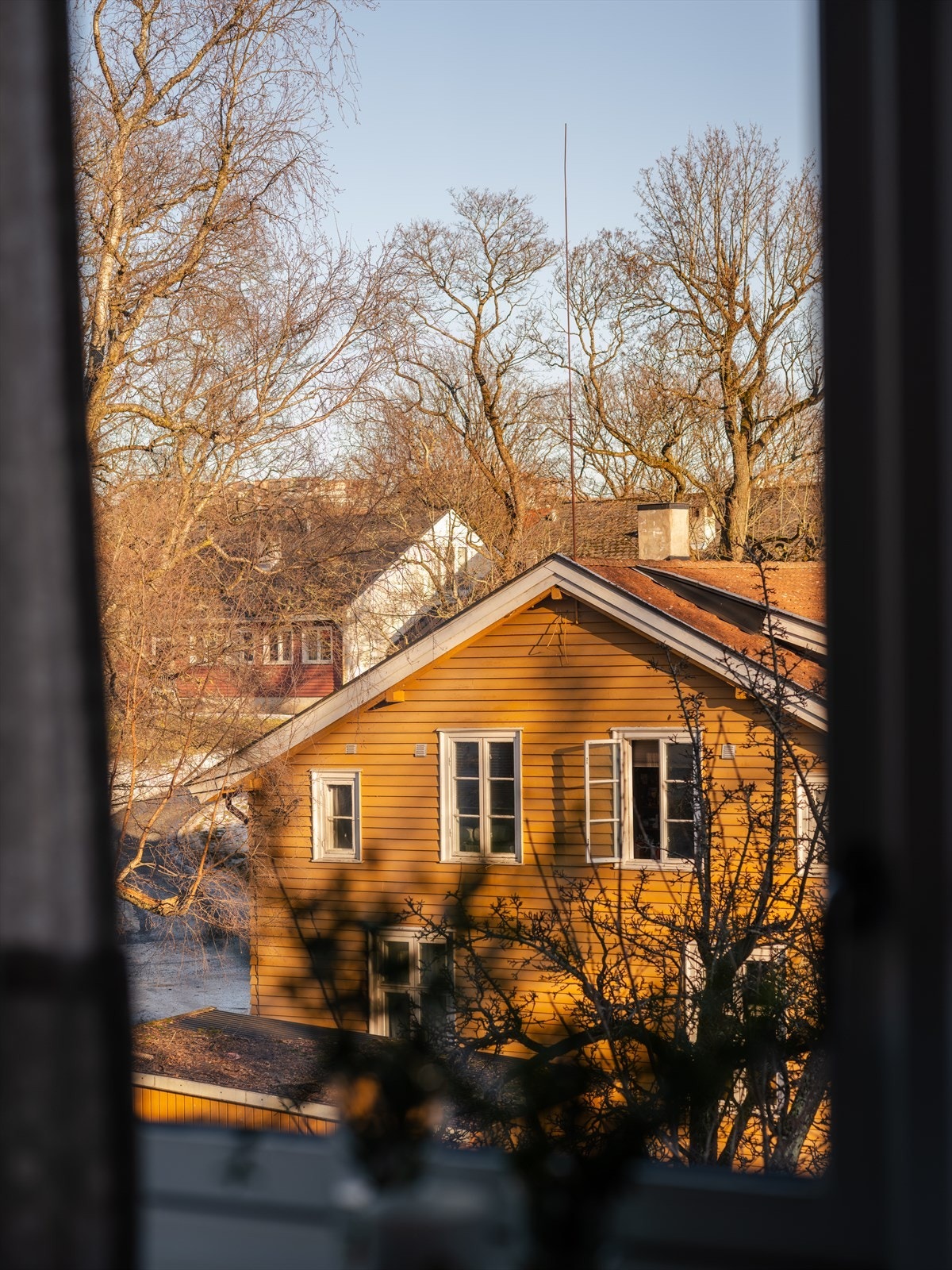 Fra kjøkkenvinduet får du en landlig utsyn mot trær og grøntområder. Galleribilde