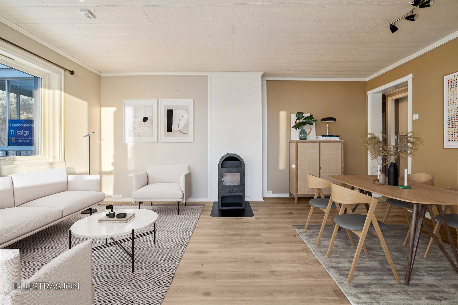 Velkommen til Rådhusgata 33! En lys og fin 2-roms med sentral beliggenhet. Bilder merket "illustrasjon" er digitalt innredet. Foto: EFKT. Galleribilde