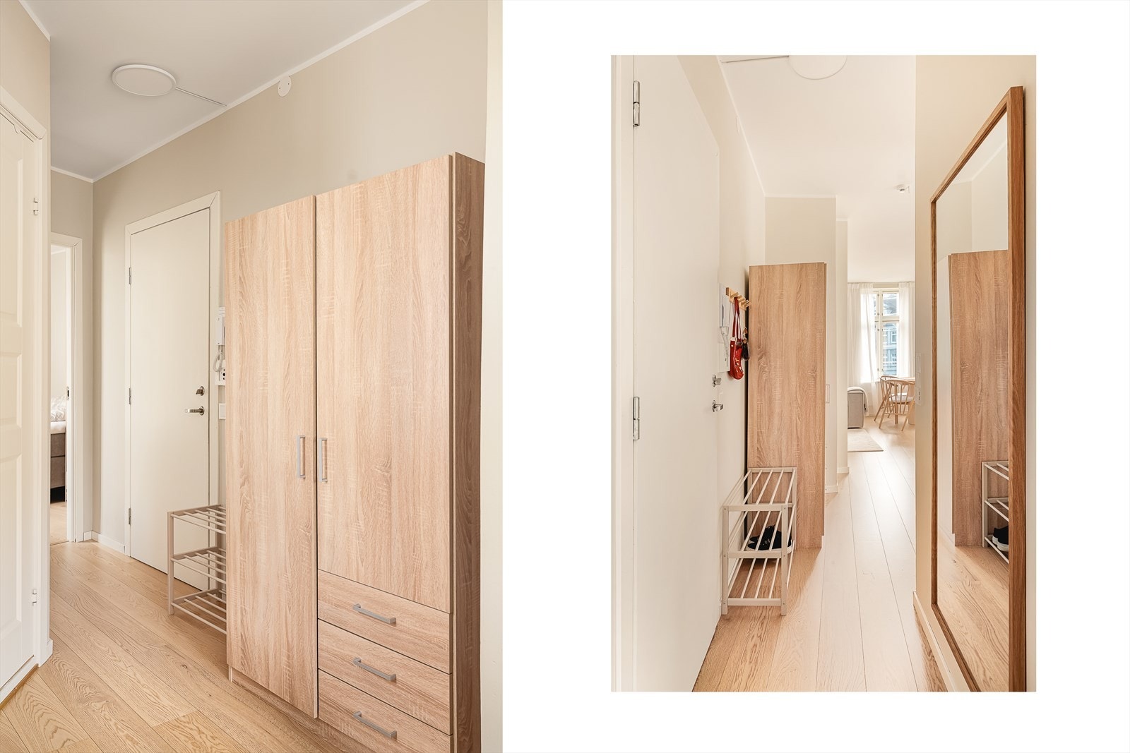 Entréen er praktisk utnyttet - her får du plass til både jakker og sko. Galleribilde