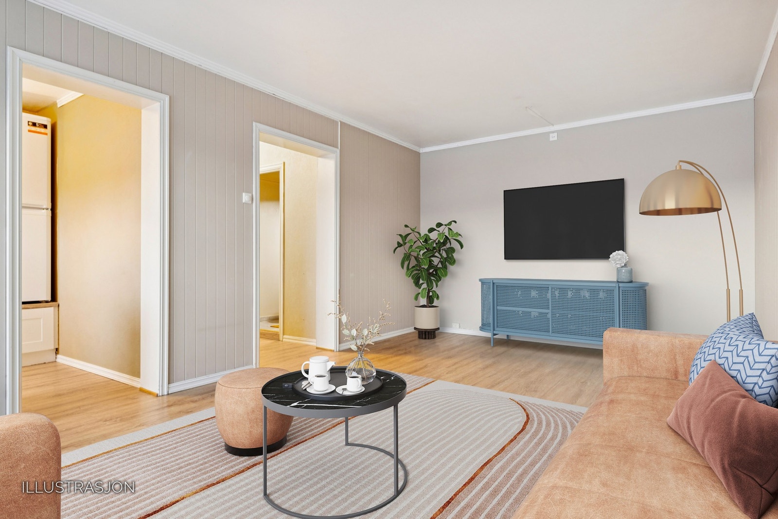 Noen av rommene er digitalt møblert og pusset opp. Foto: EFKT. Galleribilde