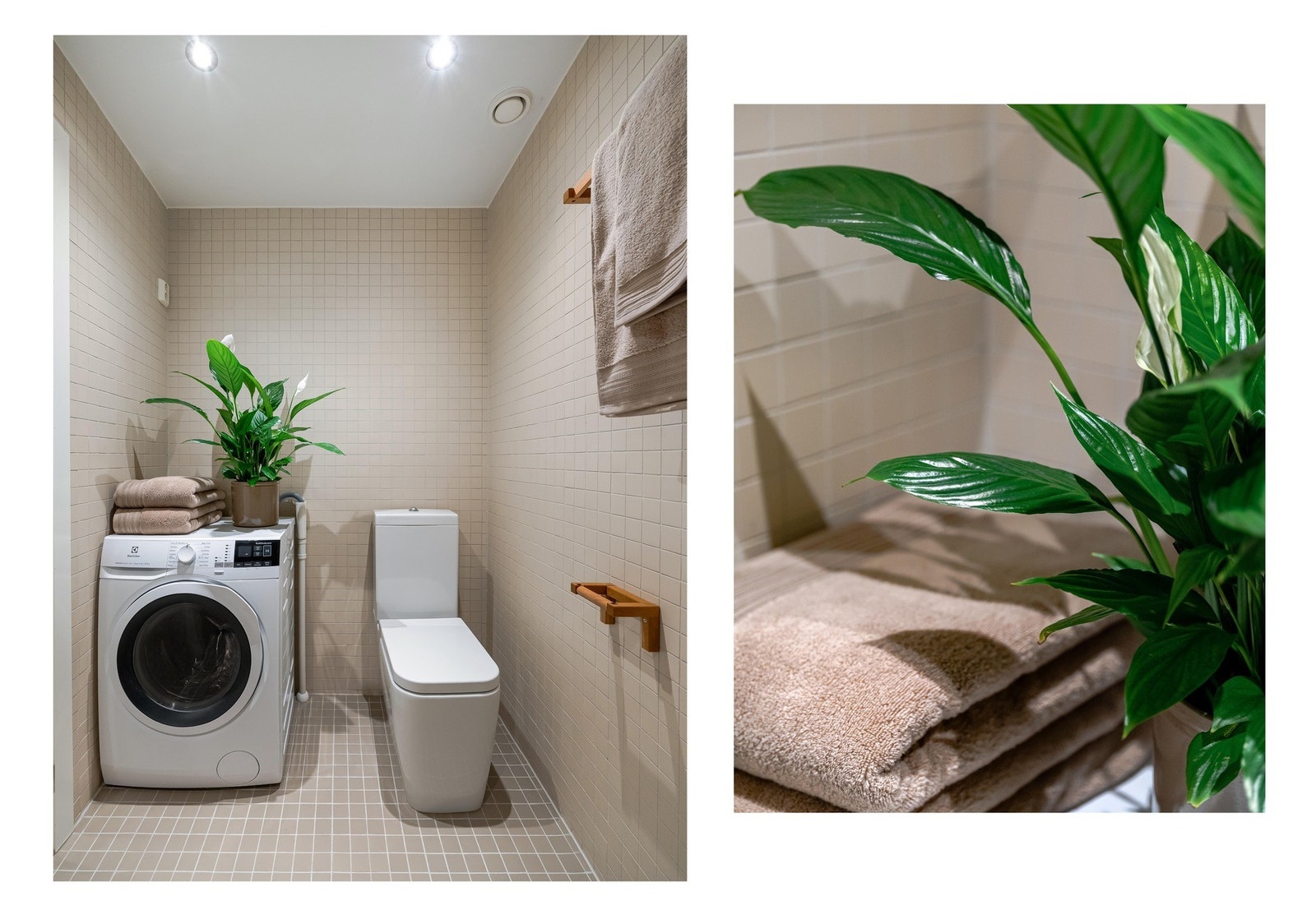 Du har mulighet for å ha både vaskemaskin og tørketrommel, og får gleden av lune varmekabler i gulv og dimbare downlights i tak. Galleribilde