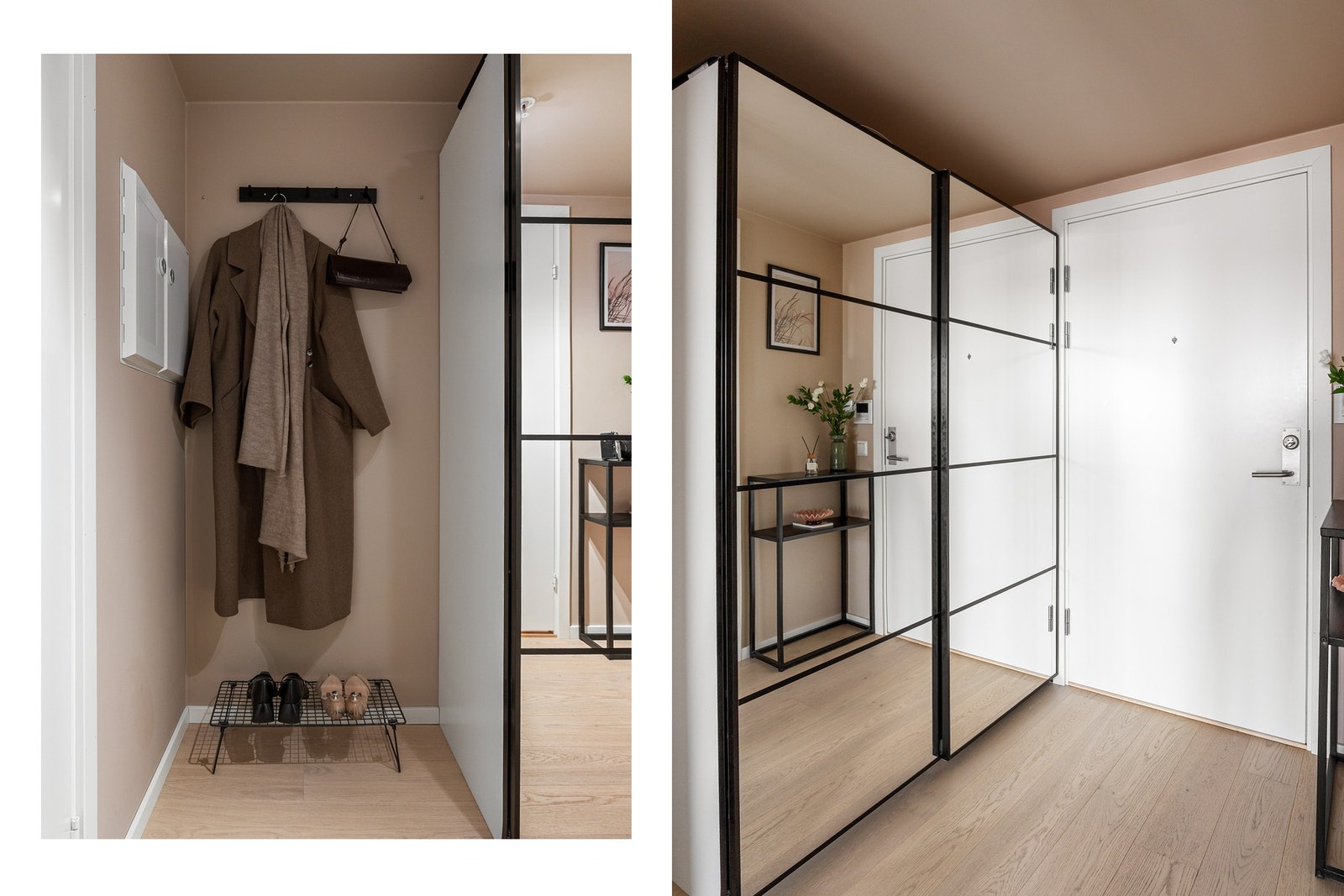 Entréen har godt med oppbevaring i en integrert skyvedørsgarderobe, samt en nisje. Galleribilde