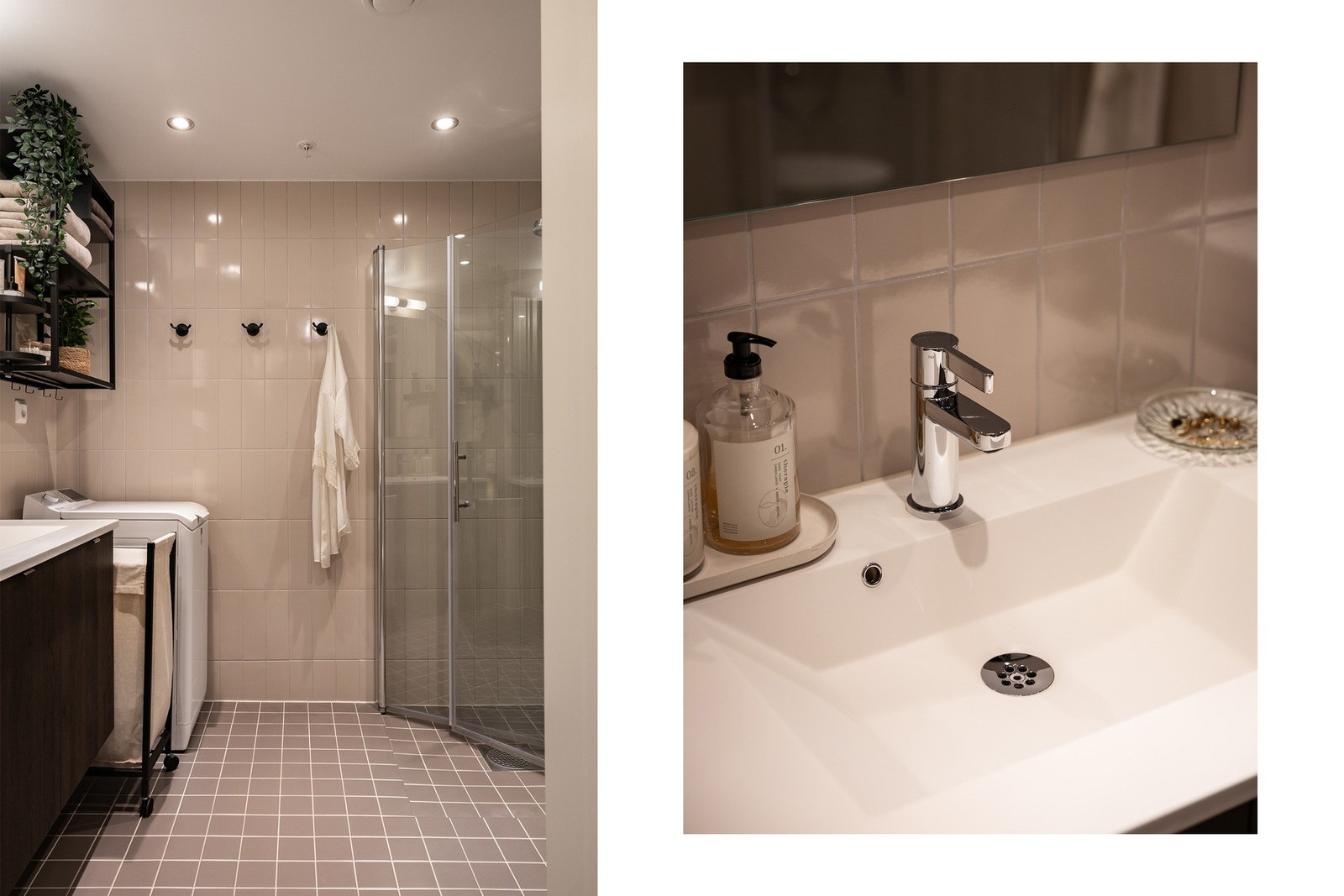 Én av fordelene med nybygg er at du får et stort, delikat baderom. Her er det varmekabler og flere hyller til oppbevaring. Galleribilde