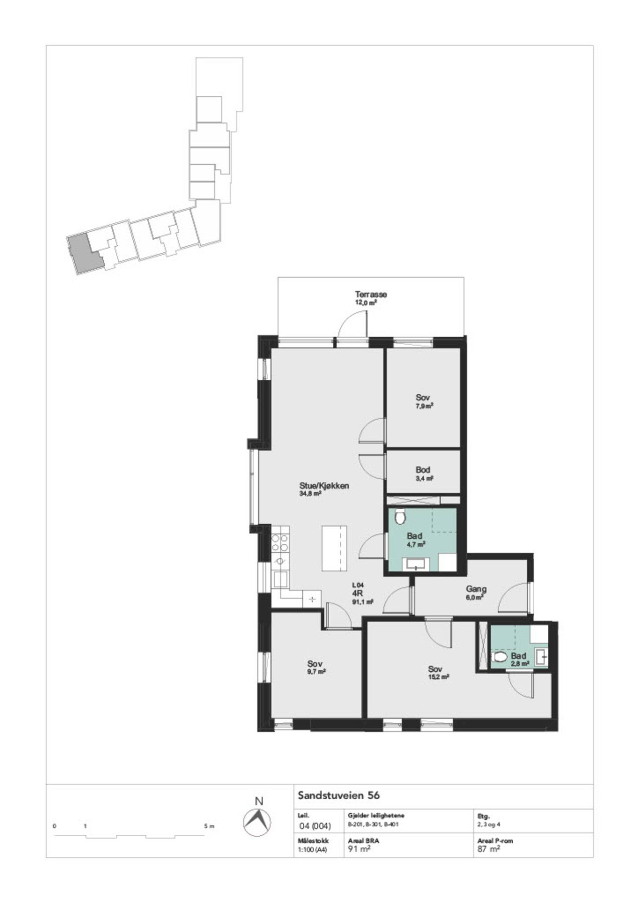 Vi starter med planskissen. I tillegg disponerer leiligheten adgang til bod på 5kvm. Galleribilde