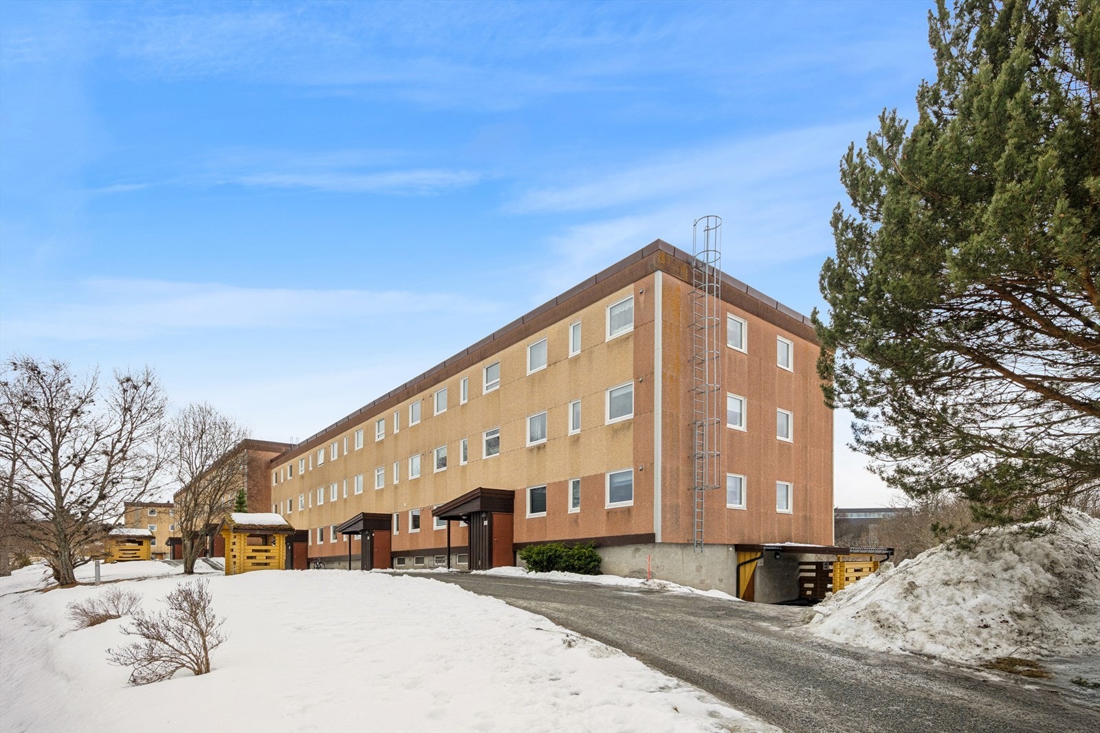 Fasade inngangsparti. Veletablert borettslag med populær beliggenhet, like ved buss og butikksenter. Galleribilde