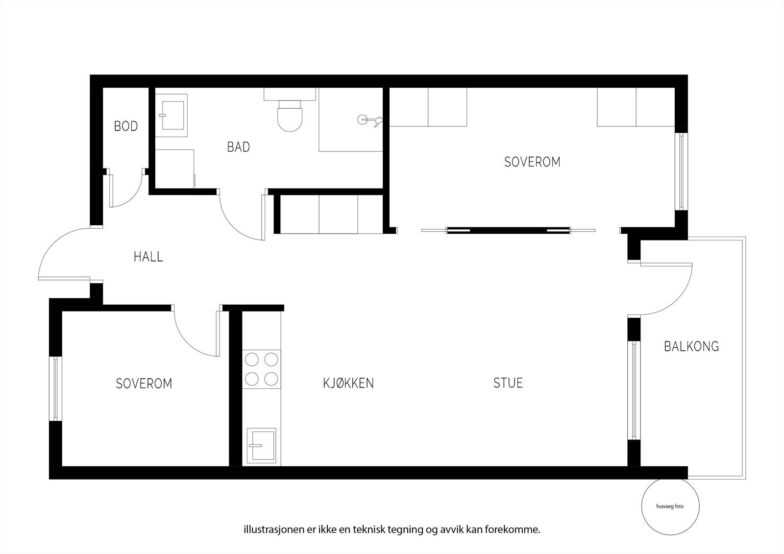 Plantegning slik leiligheten brukes i dag Galleribilde