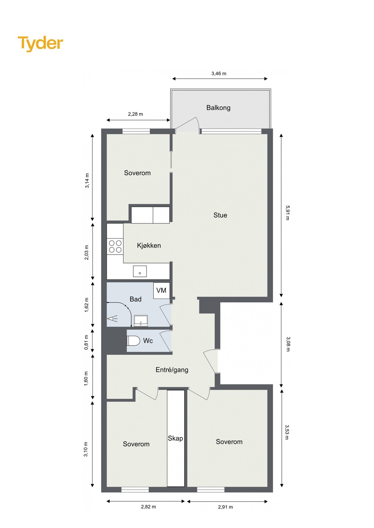 Plantegning, 3. etasje. Galleribilde