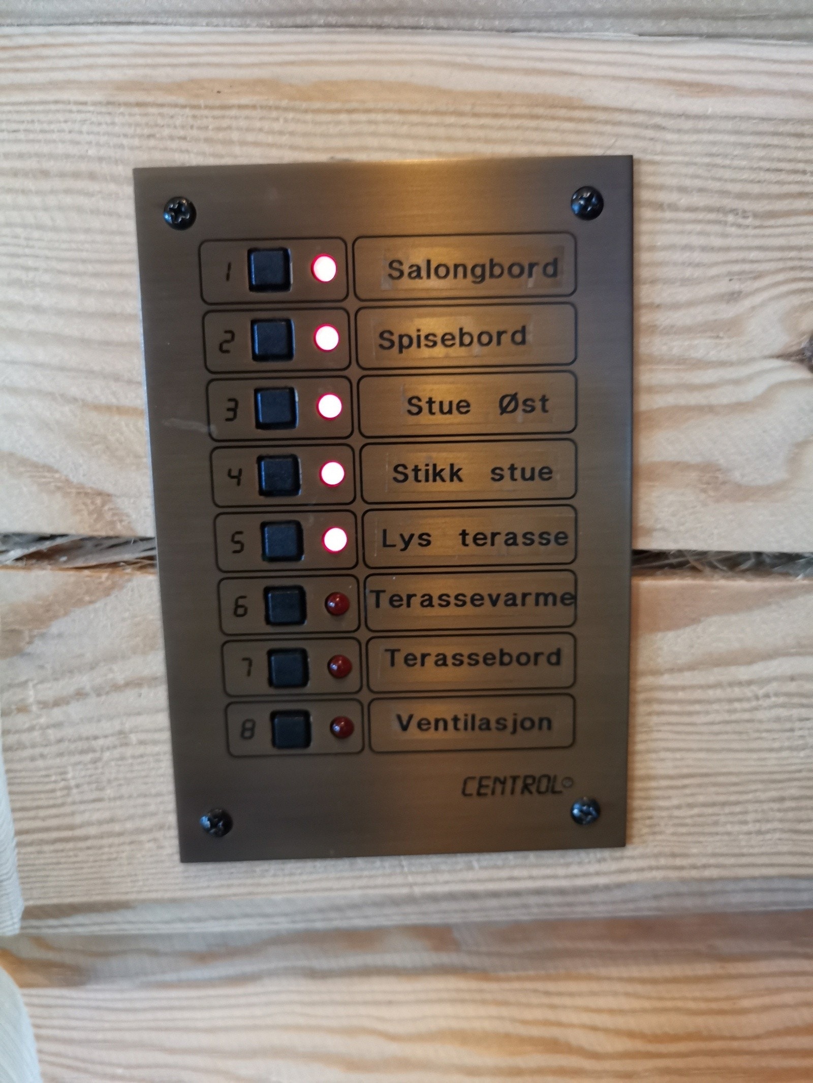 Panel for kontroll av belysning i hytta. Galleribilde