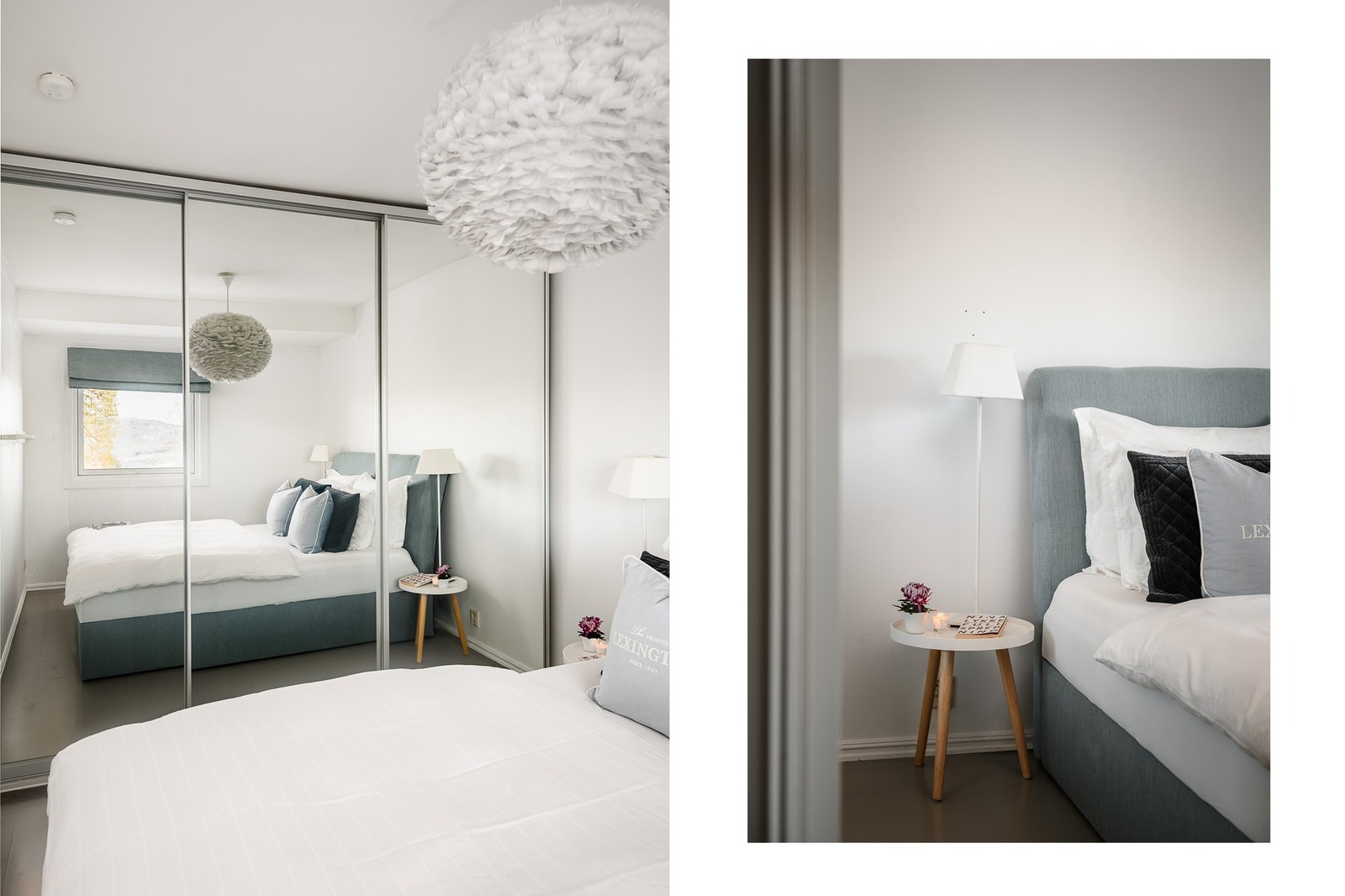 En stor skyvedørsgarderobe med speilfronter gir rikelig med oppbevaringsplass. Galleribilde