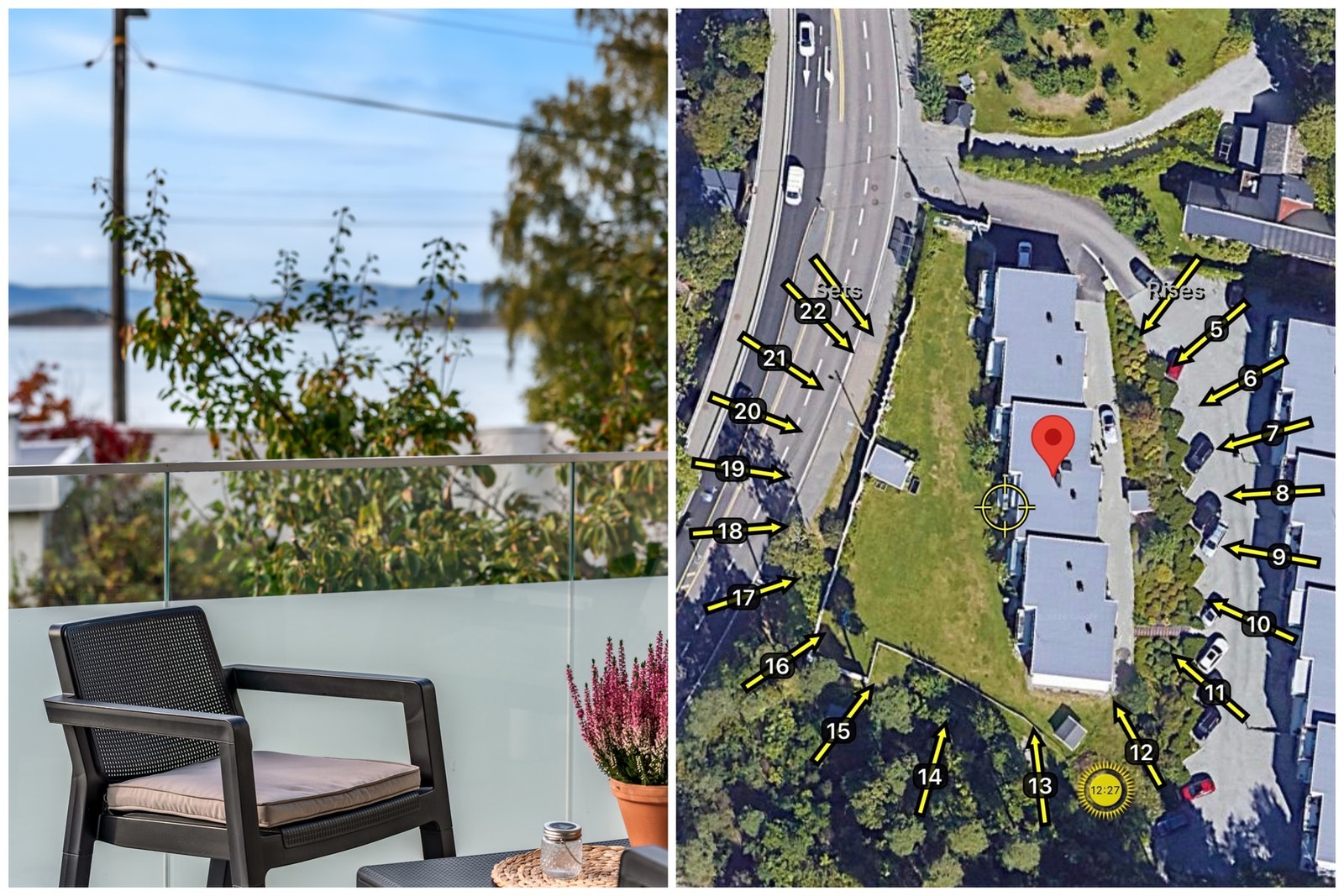 Balkongen er vendt mot vest, noe som gir mange soltimer i sommerhalvåret. Om det blir for mye sol, kan den elektriske markisen benyttes. Galleribilde