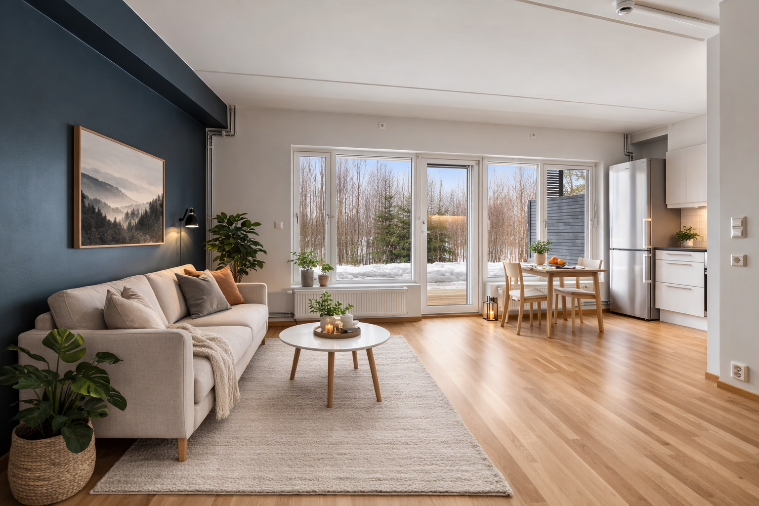 DNB Eiendom v/ Christina Sandberg presenterer en moderne 3-roms eierleilighet i Myrsletta 157! Bildet er digialt møblert via AI. Galleribilde