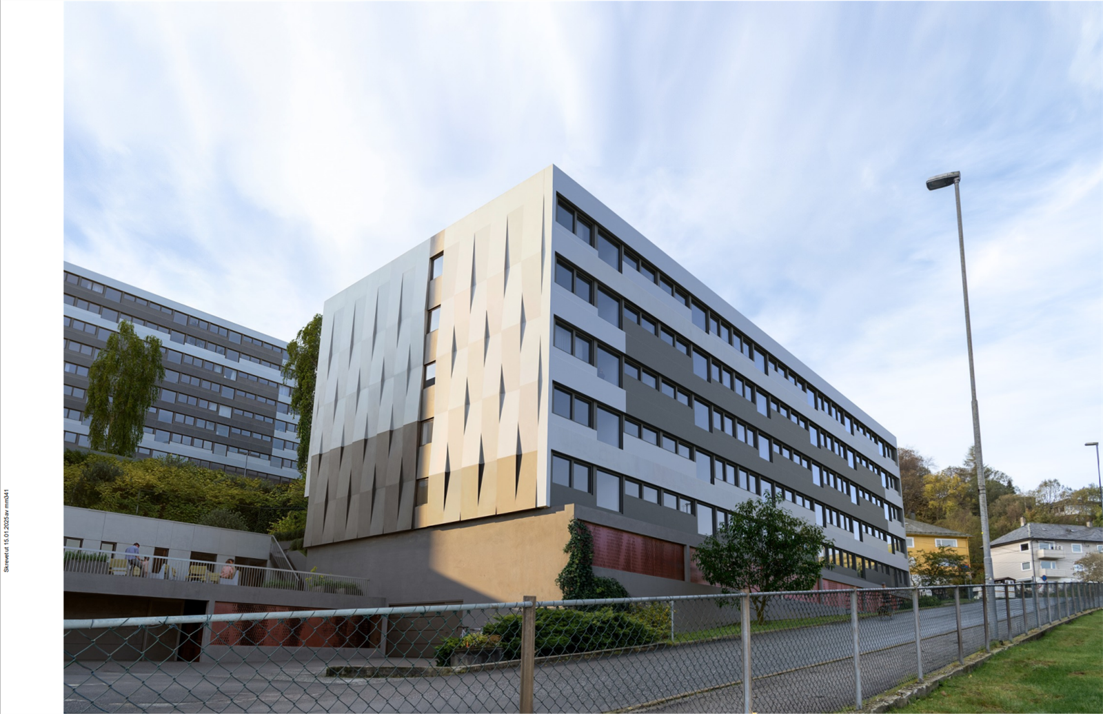 Illustrasjon av fasade ved ferdigstillelse av rehabilitering. Galleribilde