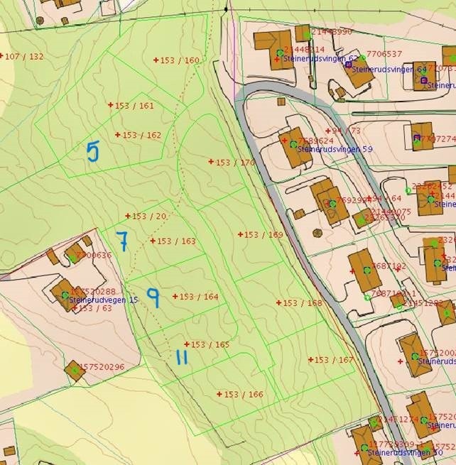 Liengvegen 11 er ledig, markert på kartet. Galleribilde