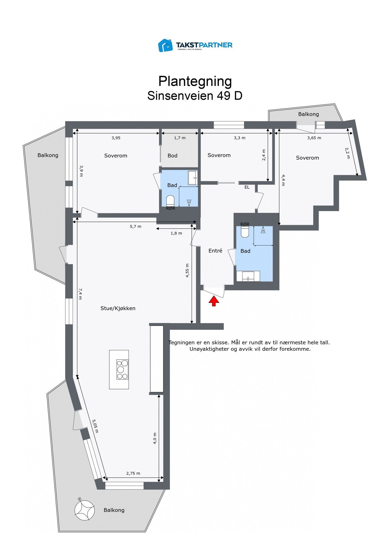 Plantegning med mål. Galleribilde