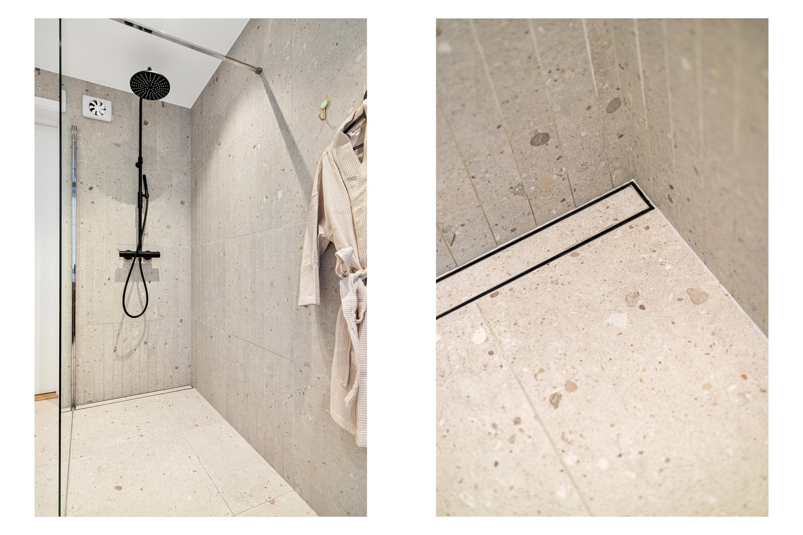 Her er ingen innsyn og du får nyte luksusen av gode material- og innredningsvalg, som denne regndusjen. Galleribilde