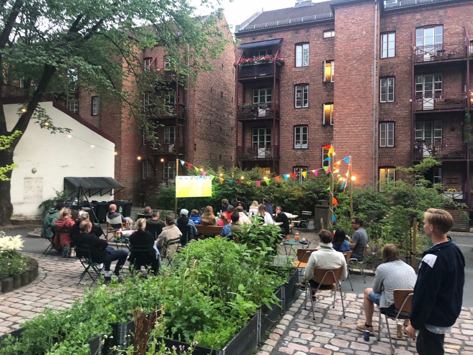 Selgers private bilder, fra felles arrangement i bakgården. Galleribilde