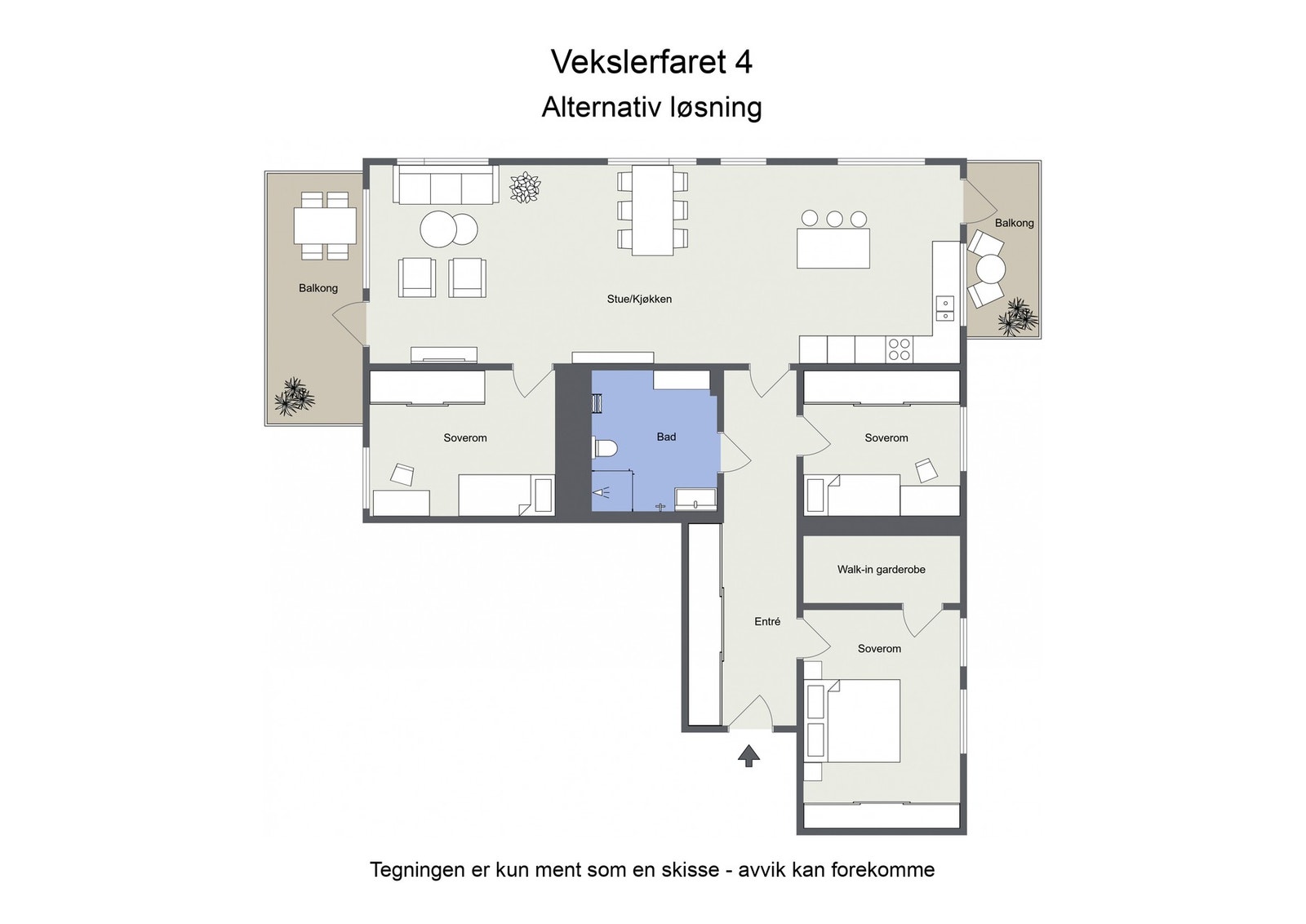 Alt. planløsning med soverom nr. 3 i stuen Galleribilde