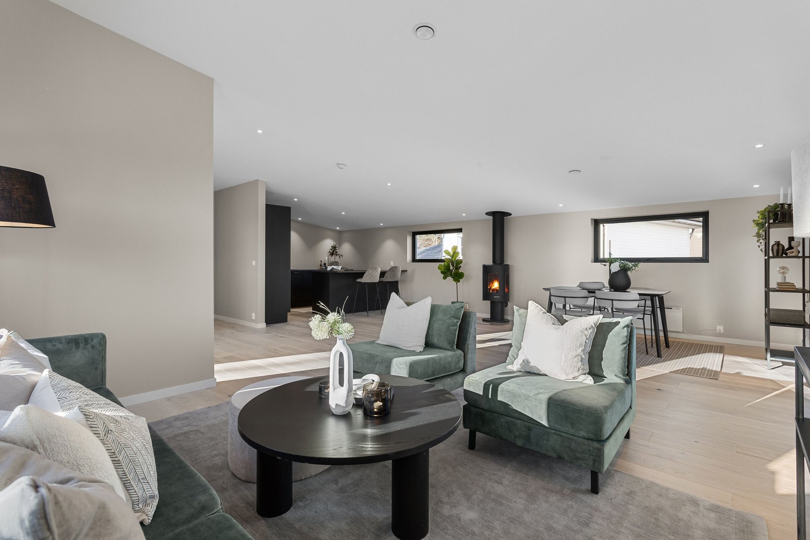 Moderne og romslig stue, malt i tidsriktige farger. Galleribilde