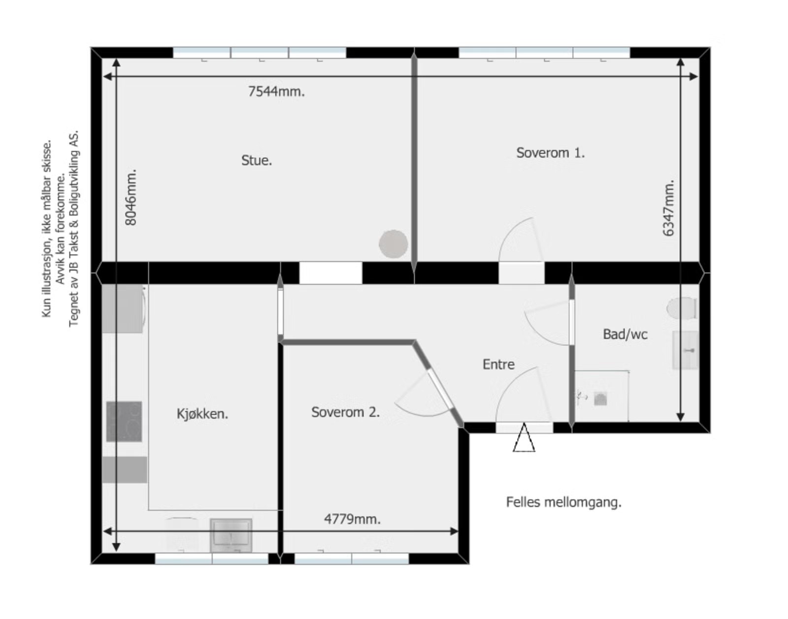 Plantegning (avvik kan forekomme). Leiligheten har en gjennomgående og god planløsning. Galleribilde