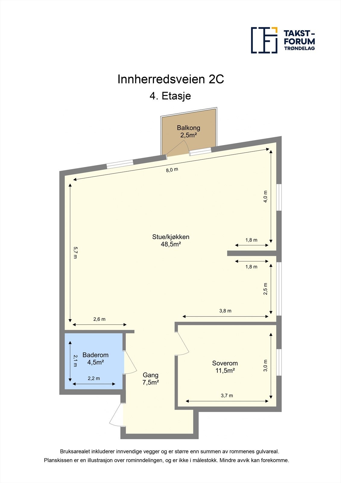 Leiligheten har en arealeffektiv planløsning på 74 m² med ett soverom og åpen stue-kjøkkenløsning. Galleribilde